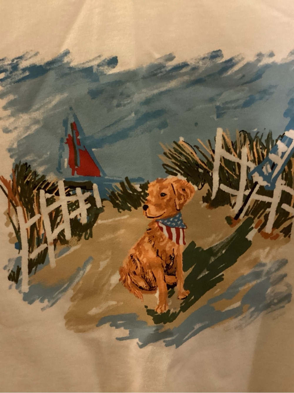 Talbots XL White Dog with American Bandana at beach short sleeve tee - Picture 3 of 7